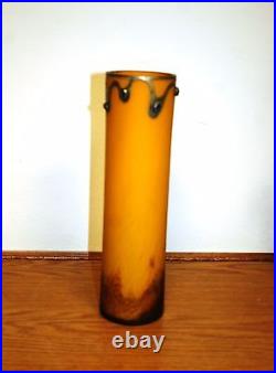 Handmade Blown Glass Vase Coated Silver &glass Stone Yellow Signed