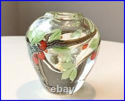 Heavy 1982 Orient & Flume Studio Art Glass Thick Cased Bud Vase Cherry Tree