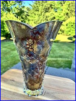 Heavy Crystal Art Glass Vase RARE FIND GORGEOUS 14 Tall Artist Signed Vase