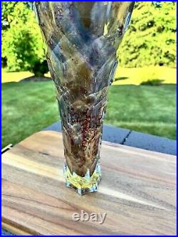 Heavy Crystal Art Glass Vase RARE FIND GORGEOUS 14 Tall Artist Signed Vase