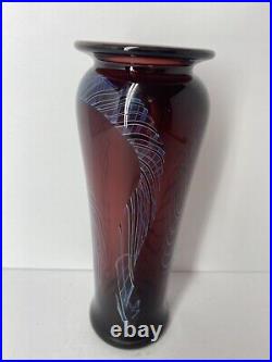 Henry Summa Red Dichroic Vase Art Glass Multi Color Signed Dated 1995 8 inches