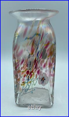Herb A Thomas Art Glass Vase Iridescent Millefiore Flower Hand Blown Signed HAT