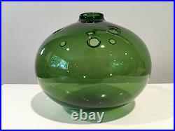 Holmegaard Denmark Green Glass Bubble Vase by Michael Bang Signed