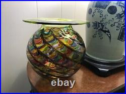 Huge Signed M. Tampol Art Iridescent Multicolor Glass Vase 9x 7
