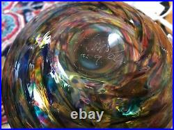Huge Signed M. Tampol Art Iridescent Multicolor Glass Vase 9x 7