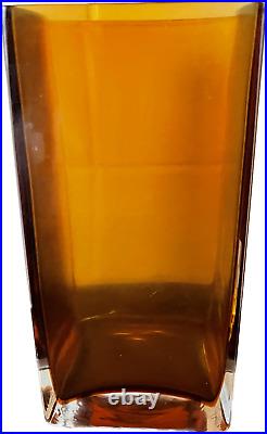 Humppila Glass Vase Brown Signed Heavy Big Rare Made In Finland