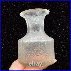 IITTALA Finland Timo Sarpaneva Vase Art Glass ICE 1960 MCM Signed Textured 6.5