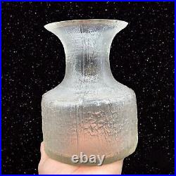 IITTALA Finland Timo Sarpaneva Vase Art Glass ICE 1960 MCM Signed Textured 6.5
