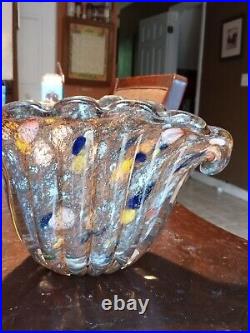 Ion Tamaian lg multicolor SIGNED Art Glass Shell Bowl/Vase Vintage 1990's Rare