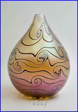 Iridescent Art Glass Vase Signed Magic Sand 7 H