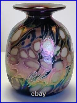 Iridescent Purple Art Studio Glass Vase Signed by Artist