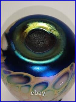 Iridescent Purple Art Studio Glass Vase Signed by Artist
