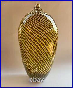 JOSHUA BERNBAUM Amber and Black Italian Cane Art Glass Vase (Signed) VINTAGE