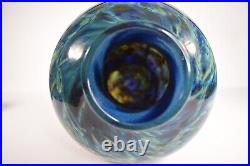 Jason Roberts Hand Blown Art Glass Vase Large 11 Blue Swirl Signed /Dated 2002