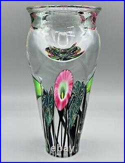 Jeremiah Lotton Floral Vase Art Glass SIGNED 2004 Lotton Studios 7in