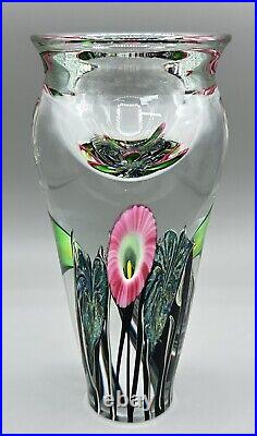 Jeremiah Lotton Floral Vase Art Glass SIGNED 2004 Lotton Studios 7in