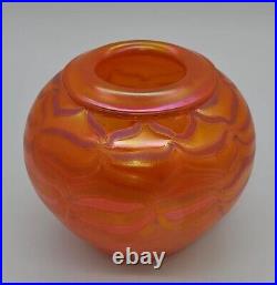 Joe Mattson Signed Hand Blown Iridescent Pulled Feather Art Glass Vase