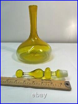 Joel Philip Myers Blenko Yellow Decanter, Lemon, Mid Century Modern Art Glass