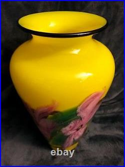 John Fields Signed Studio Art Glass Vase Bearded Iris Wisteria 13H