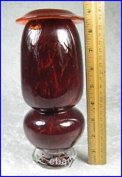 Jon Curiel Bogenrief Studios Iowa Hand Blown Art Glass Vase Red Amber 9in Signed