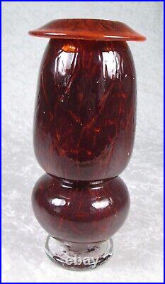 Jon Curiel Bogenrief Studios Iowa Hand Blown Art Glass Vase Red Amber 9in Signed