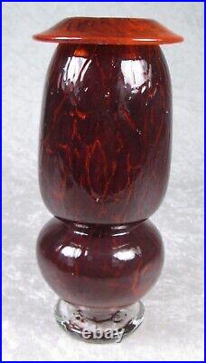 Jon Curiel Bogenrief Studios Iowa Hand Blown Art Glass Vase Red Amber 9in Signed