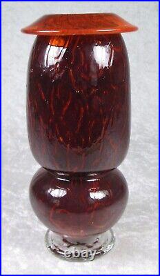 Jon Curiel Bogenrief Studios Iowa Hand Blown Art Glass Vase Red Amber 9in Signed