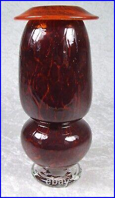 Jon Curiel Bogenrief Studios Iowa Hand Blown Art Glass Vase Red Amber 9in Signed