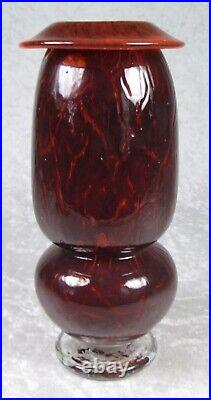 Jon Curiel Bogenrief Studios Iowa Hand Blown Art Glass Vase Red Amber 9in Signed