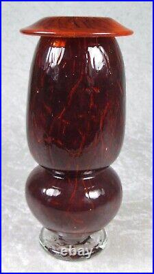 Jon Curiel Bogenrief Studios Iowa Hand Blown Art Glass Vase Red Amber 9in Signed