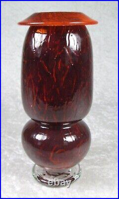 Jon Curiel Bogenrief Studios Iowa Hand Blown Art Glass Vase Red Amber 9in Signed