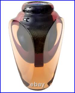 Jon Kuhn Triangular Faceted Art Glass Vase Signed Circa 1982 Incredible