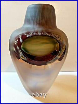 Jon Kuhn Triangular Faceted Millifiori Art Glass Vase Signed Circa 1980
