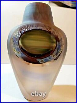 Jon Kuhn Triangular Faceted Millifiori Art Glass Vase Signed Circa 1980