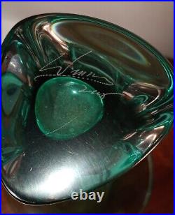 Jonathan Winfisky Teal Trumpet Vase Signed 2008 10x6.25