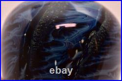 Josh Simpson Blue Inhabited Planet Galaxy Art Glass Vase SIGNED 5 3/8 Tall