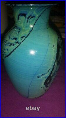 Josh Simpson Turqoise and blue art glass vase-signed 1992