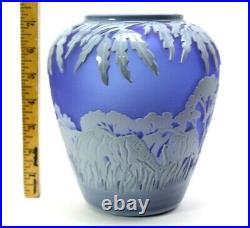 Kelsey Murphy Elephant Cobalt Cameo Glass Vase Pilgrim Signed + COA VTG 1991