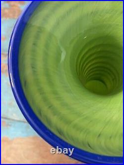 Ken And Ingrid Hanson Hand Blown Green Art Glass Vase Millefiori Accents Signed