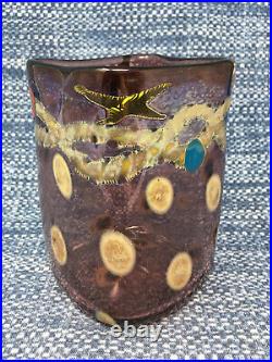Kenny Walton Art Glass Vase Purple Signed 5 3/8 Mint