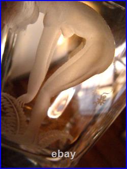 Kjellander Crystal Swedish Art Glass Vase Art Deco Etched Nude Woman with Ferns