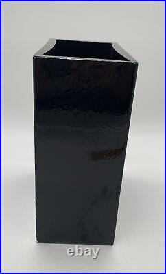 Kosta Boda Black Art Glass Rectangular Vase Colorful Design Signed A Jungnelius