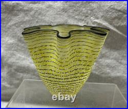 Kosta Boda Black Striped Speckled Textured Yellow Folded Artist Signed Vase
