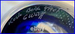 Kosta Boda Glass Vase Signed by Göran Wärff Cobalt Blue Green Bubbles