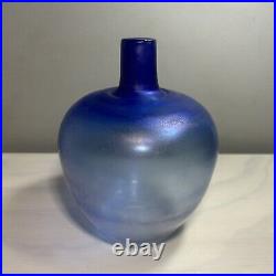 Kosta Boda Vase 47441 Bertil Vallien Signed Iridescent Blue Art Glass Sweden
