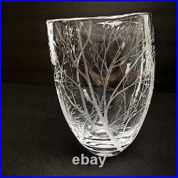 Kosta Boda Vicke Lindstrand Vase 6in Birds in Trees Etched Signed 46660 Clear