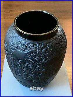LALIQUE Biches Deer Vase Black Excellent Condition