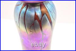 LARGE Iridescent Studio Art Glass Vase 13 tall Signed Kevin Kutch