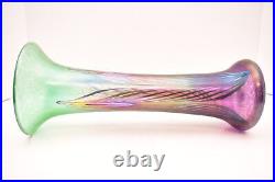 LARGE Robert Held Signed 13 Studio Art Glass Pulled Feather Iridescent Vase