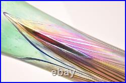 LARGE Robert Held Signed 13 Studio Art Glass Pulled Feather Iridescent Vase